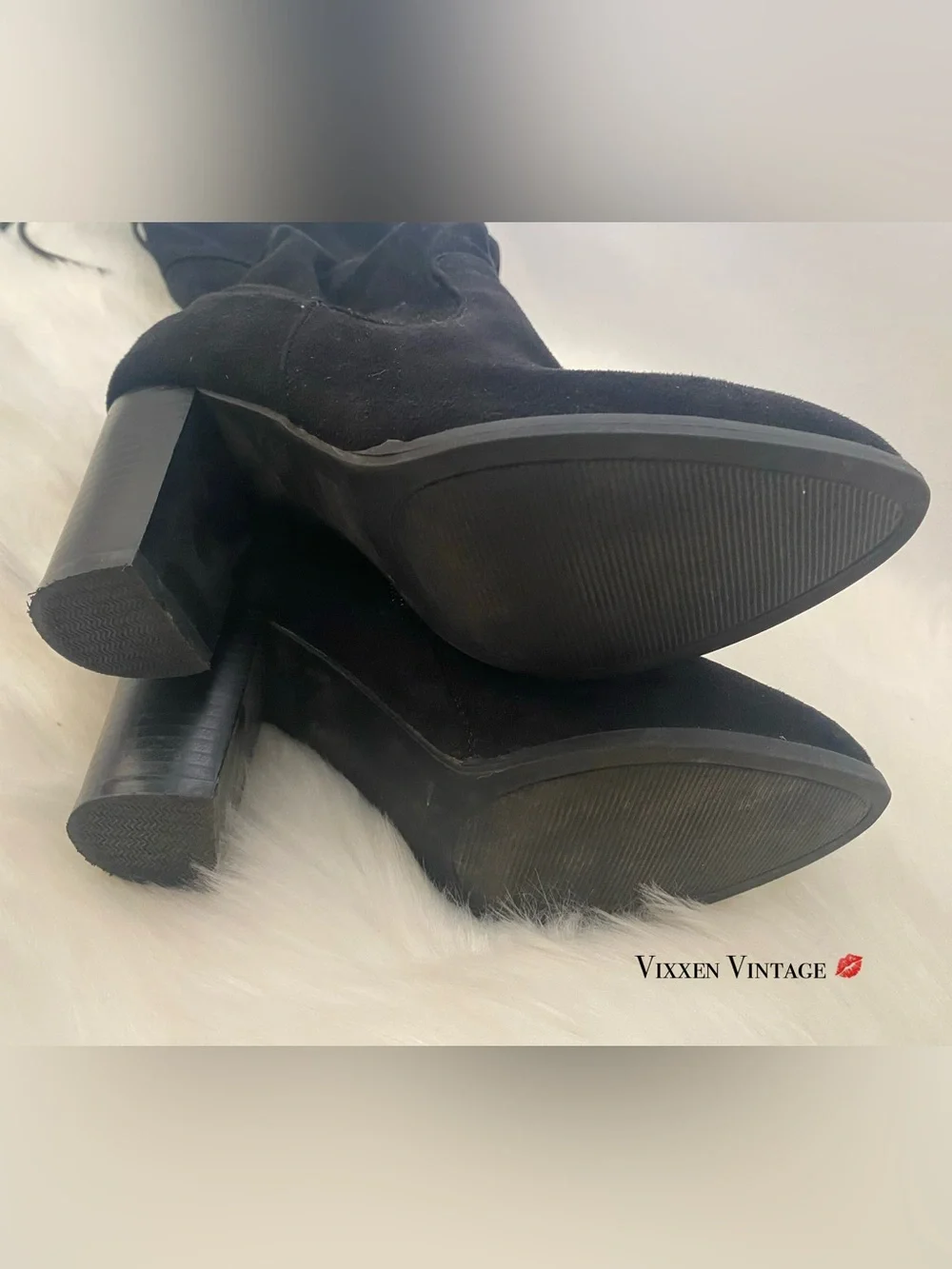FAUX SUEDE OVER-THE-KNEE THIGH HIGH BLOCK HEELED BOOTS IN BLACK